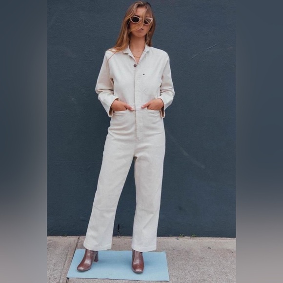 Caron Callahan / Fincher jumpsuit ivory cream denim flight suit large L - Picture 6 of 11